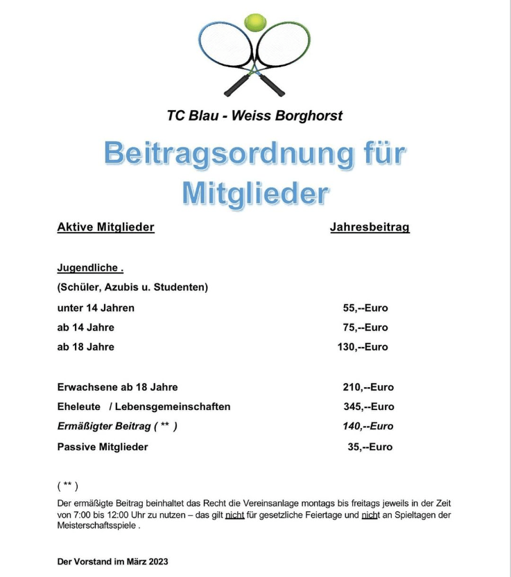 Beitragsordnung für Mitglieder